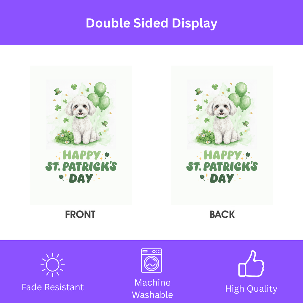 White Toy Poodle St. Patrick’s Day Garden Flag - double-sided design - Dragonfire Gardens