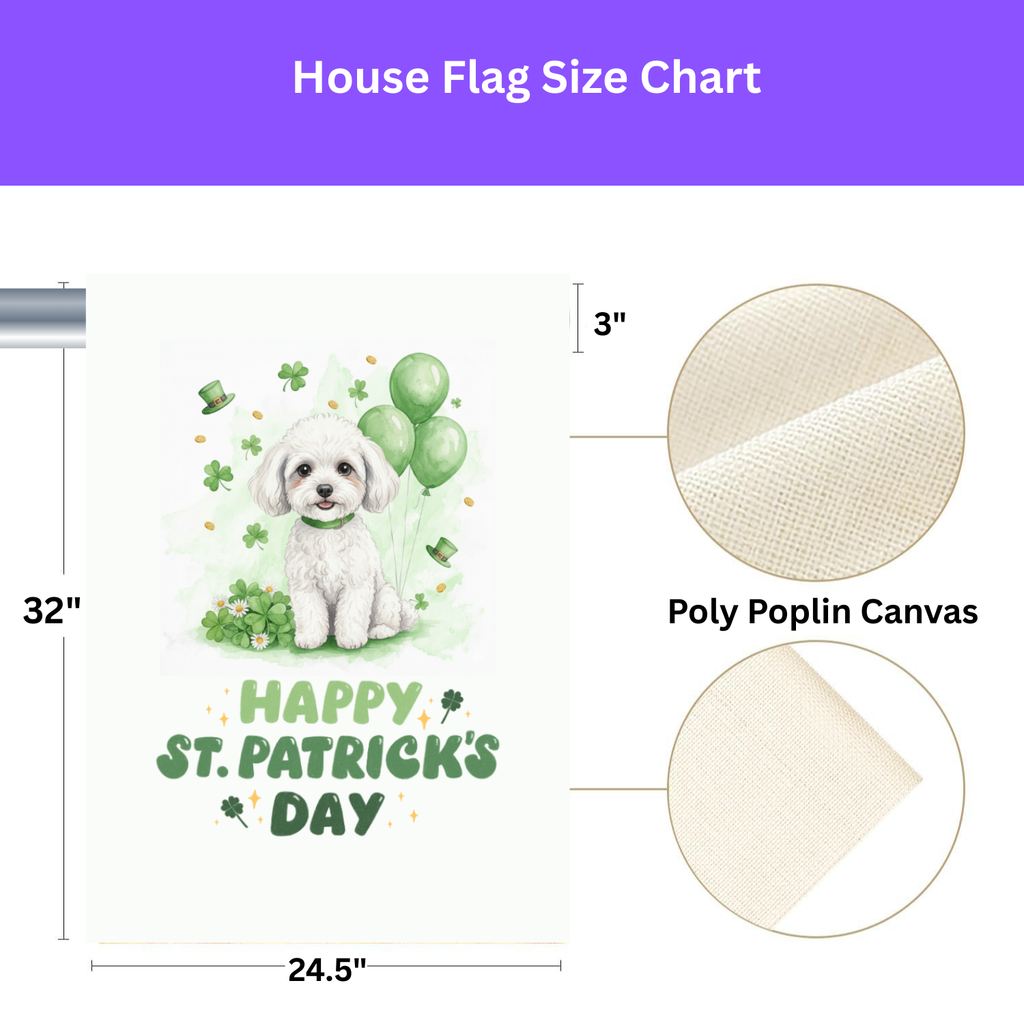 White Toy Poodle St. Patrick’s Day Garden Flag - yard display - Dragonfire Gardens