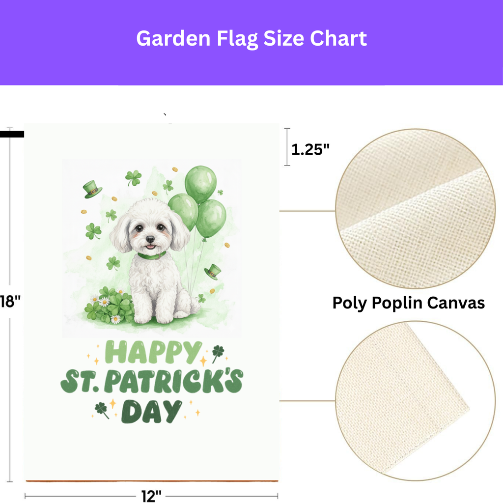 White Toy Poodle St. Patrick’s Day Garden Flag - porch decor - Dragonfire Gardens