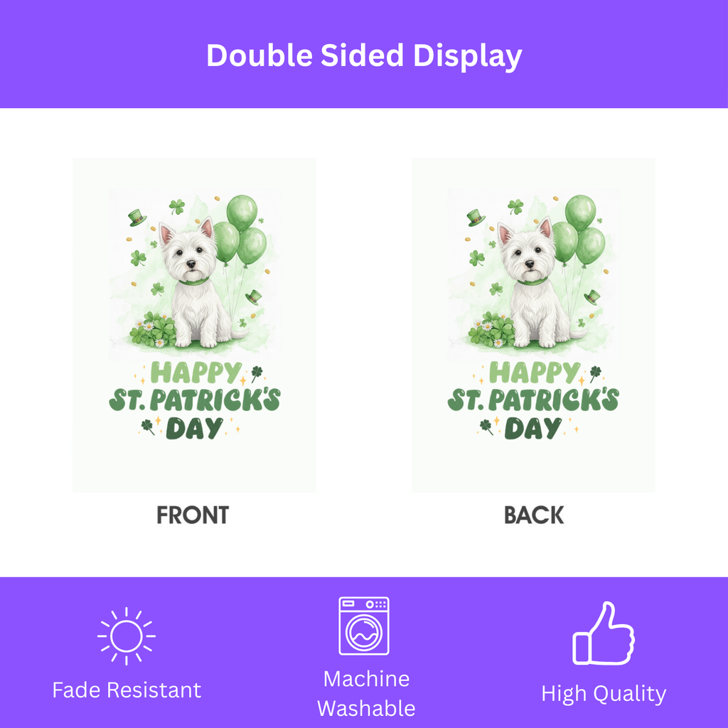 Westie St. Patrick's Day Garden Flag - double-sided design - Dragonfire Gardens