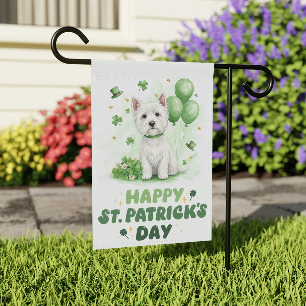Westie St. Patrick's Day Garden Flag - outdoor display - Dragonfire Gardens