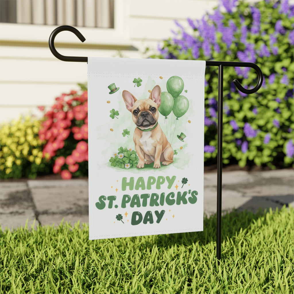 French Bulldog St. Patrick's Day Garden Flag - outdoor display - Dragonfire Gardens