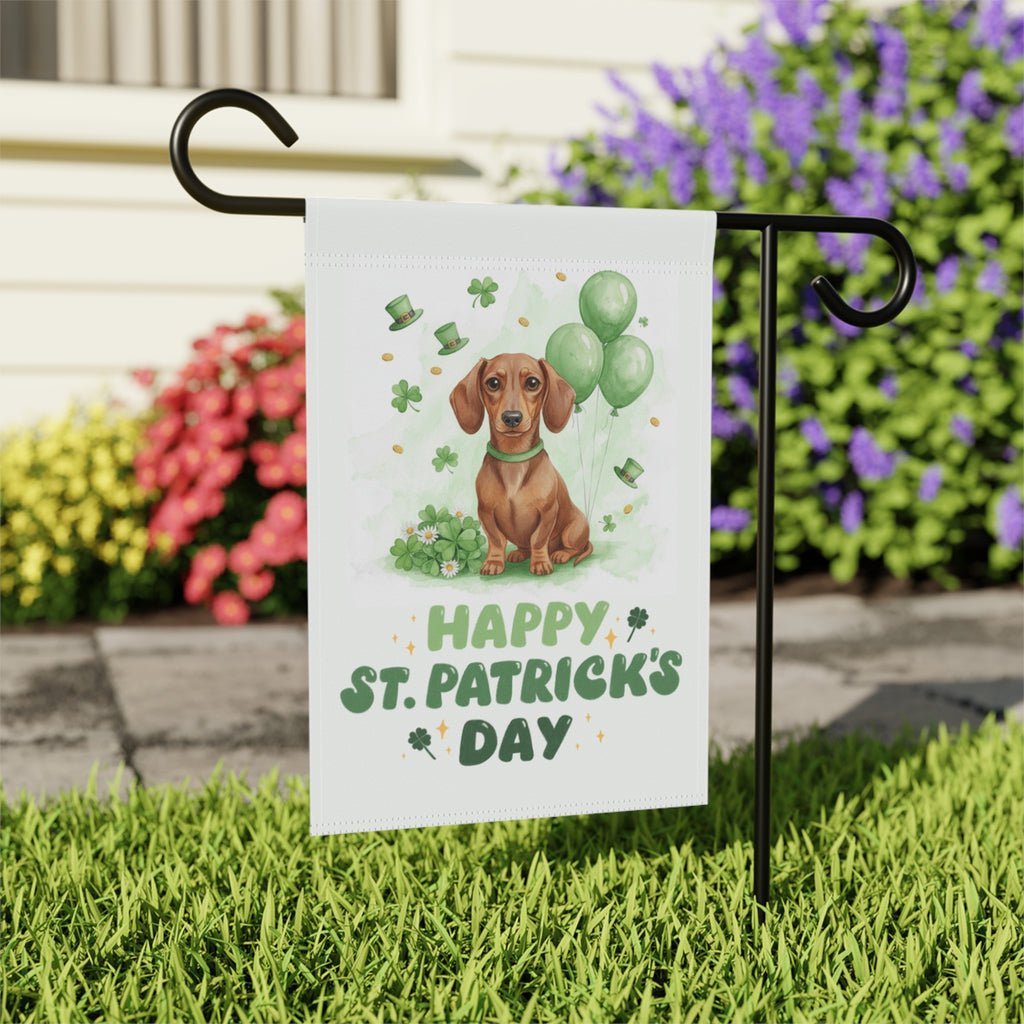 Dachshund St. Patrick's Day Garden Flag - outdoor display - Dragonfire Gardens