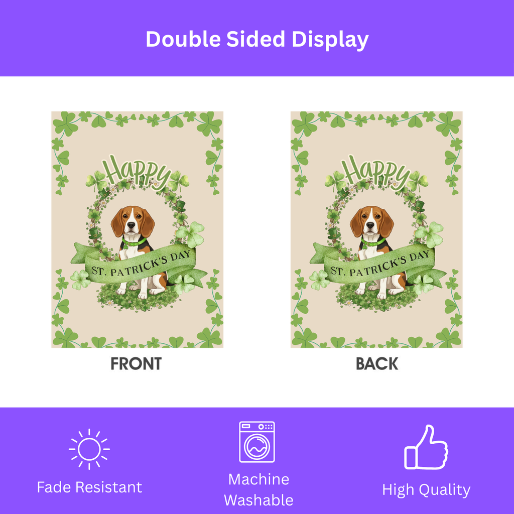 Happy St. Patrick's Day Beagle Garden Flag - double-sided design - Dragonfire Gardens