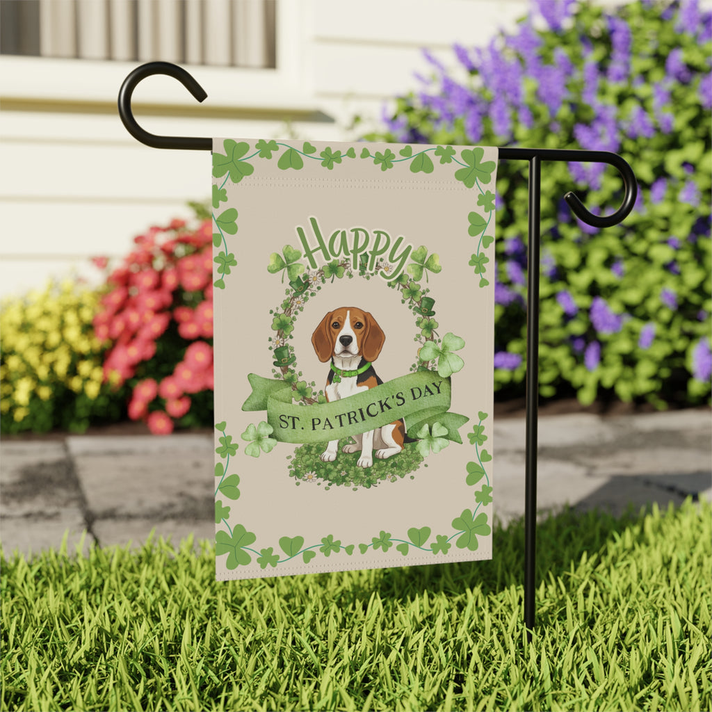 Happy St. Patrick's Day Beagle Garden Flag - outdoor display - Dragonfire Gardens