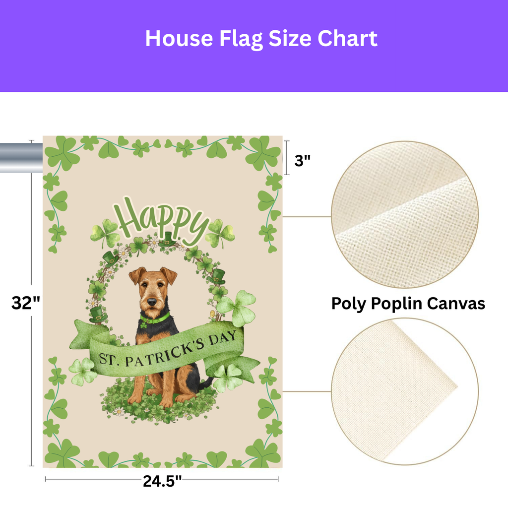 Happy St. Patrick’s Day Airedale Terrier Garden Flag - yard display - Dragonfire Gardens