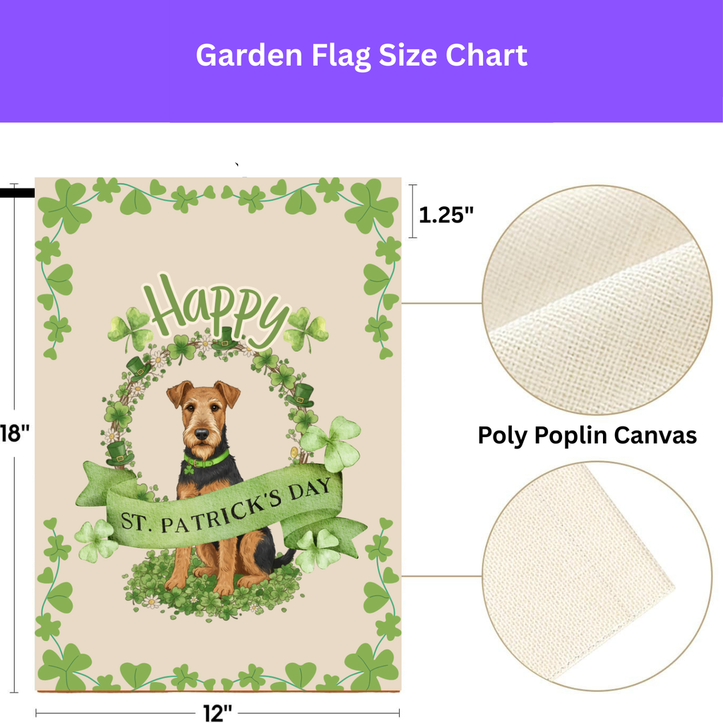 Happy St. Patrick’s Day Airedale Terrier Garden Flag - porch decor - Dragonfire Gardens