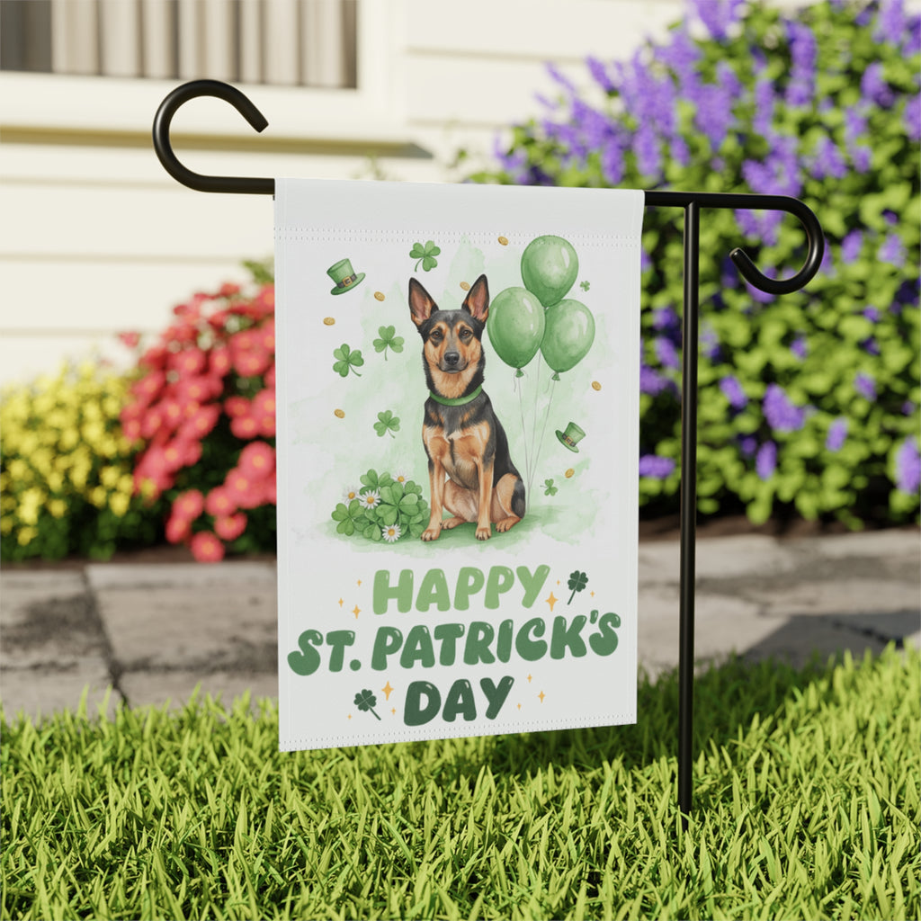 Australian Kelpie St. Patrick's Day Garden Flag - outdoor display - Dragonfire Gardens