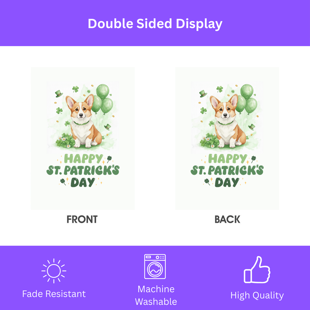 Corgi St. Patrick's Day Garden Flag - double-sided design - Dragonfire Gardens