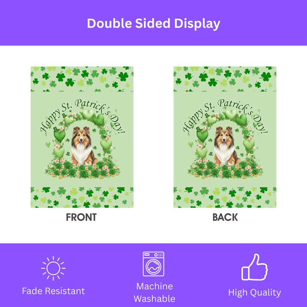 Happy St. Patrick's Day Sheltie Garden Flag - double-sided design - Dragonfire Gardens
