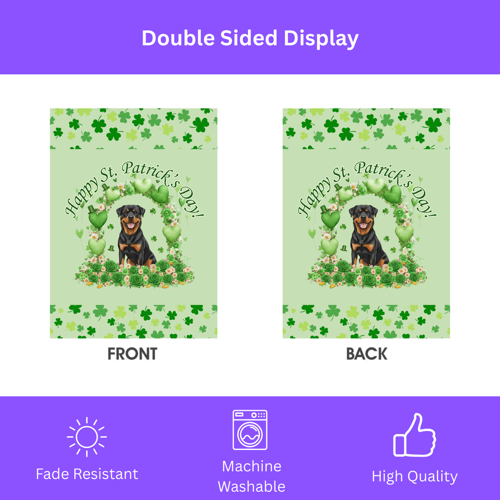 Happy St. Patrick's Day Rottweiler Garden Flag - double-sided design - Dragonfire Gardens