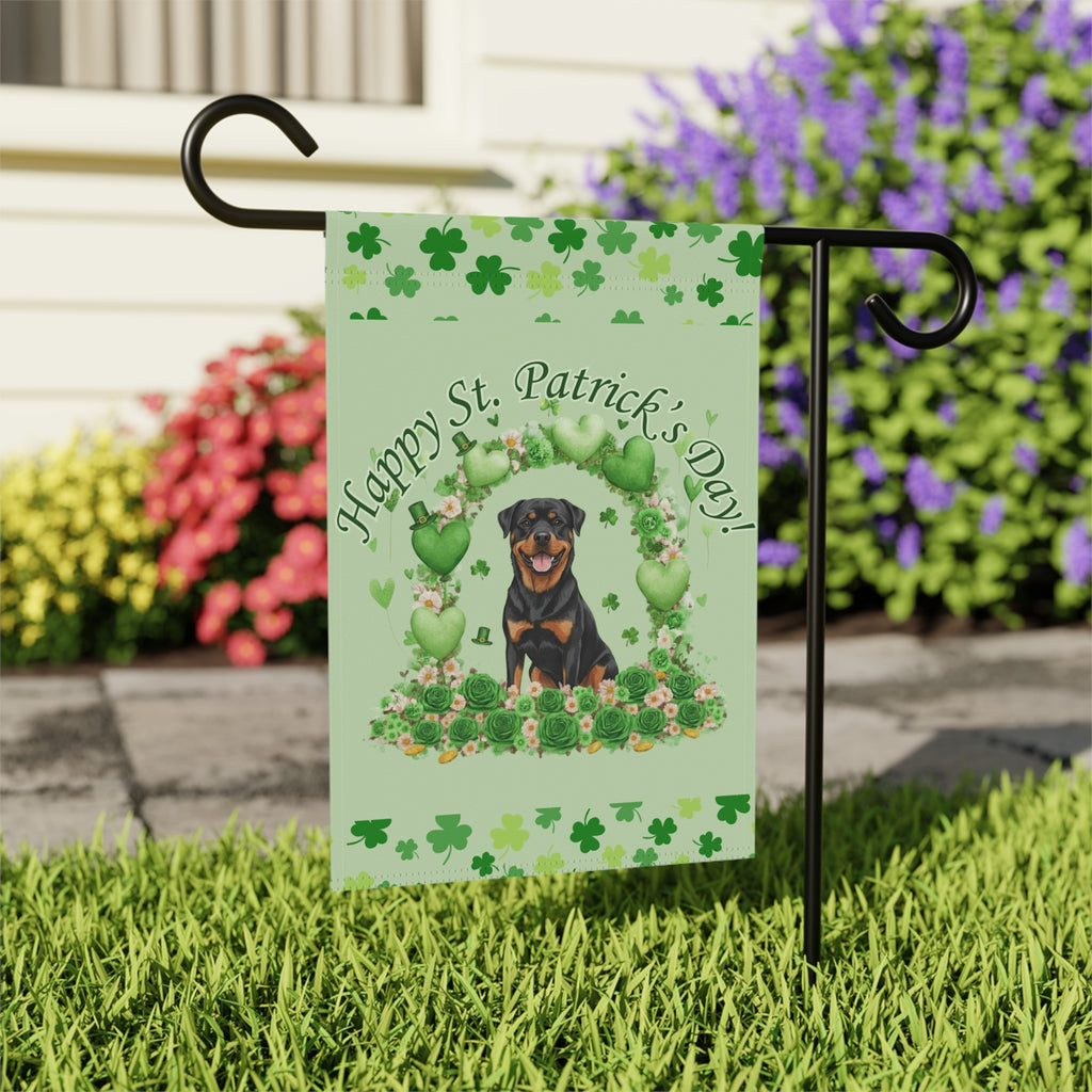 Happy St. Patrick's Day Rottweiler Garden Flag - outdoor display - Dragonfire Gardens