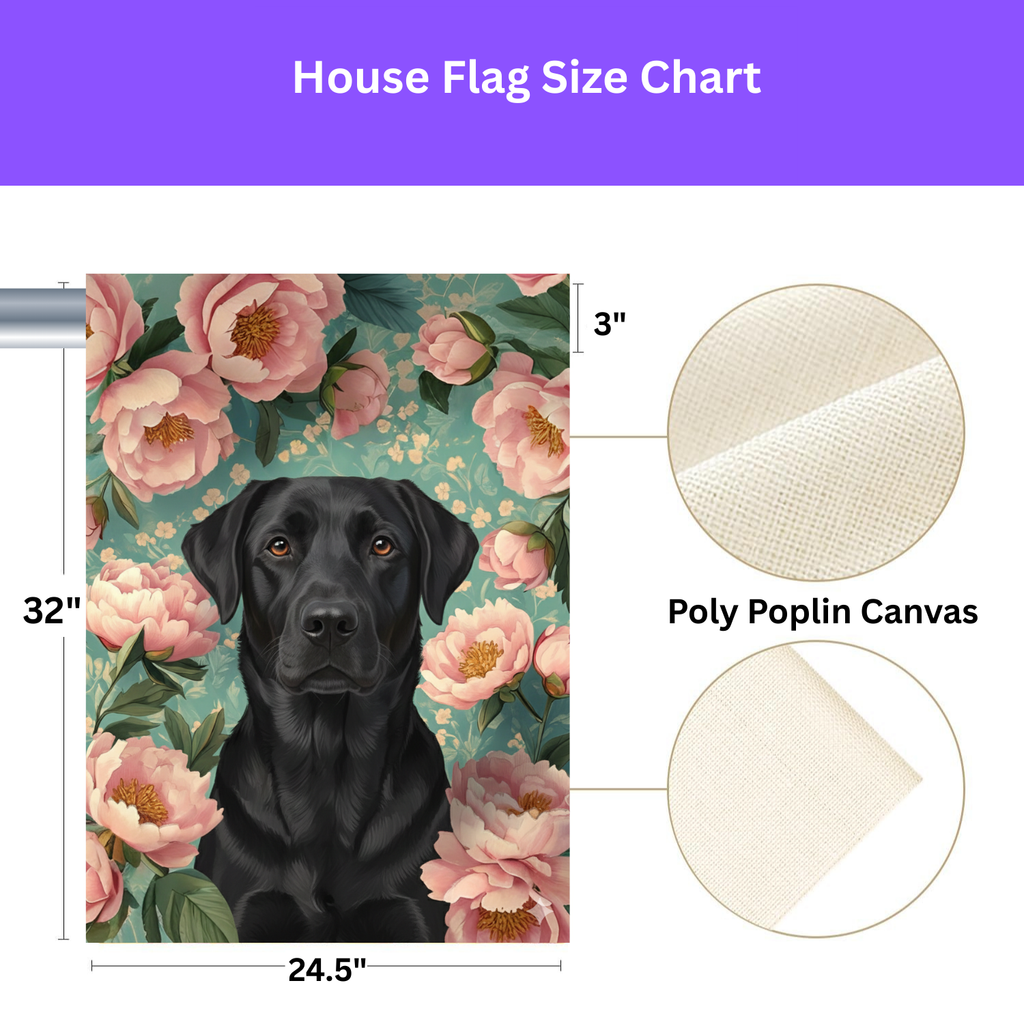 Pink Peony Black Labrador Retriever Garden Flag - yard display - Dragonfire Gardens
