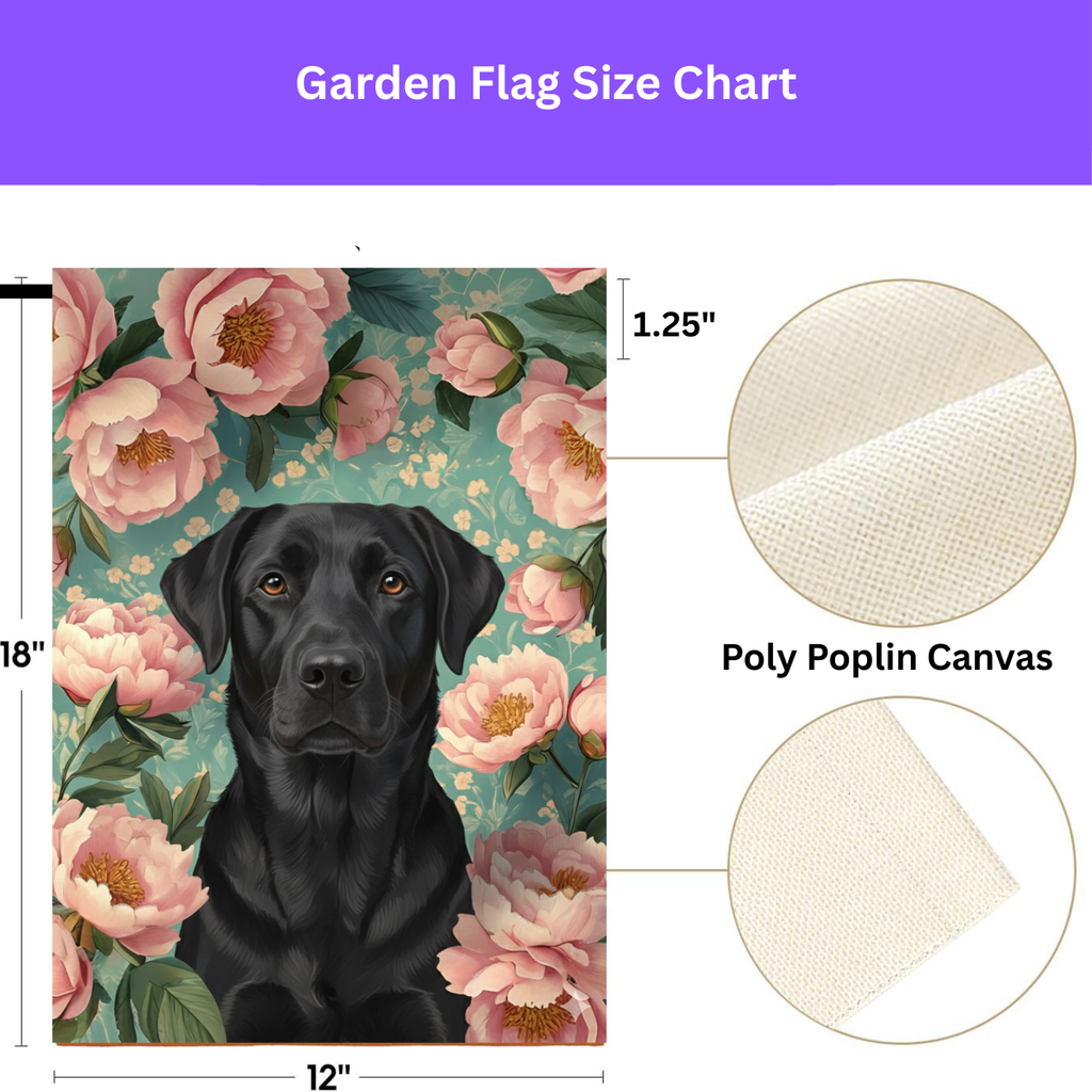 Pink Peony Black Labrador Retriever Garden Flag - porch decor - Dragonfire Gardens