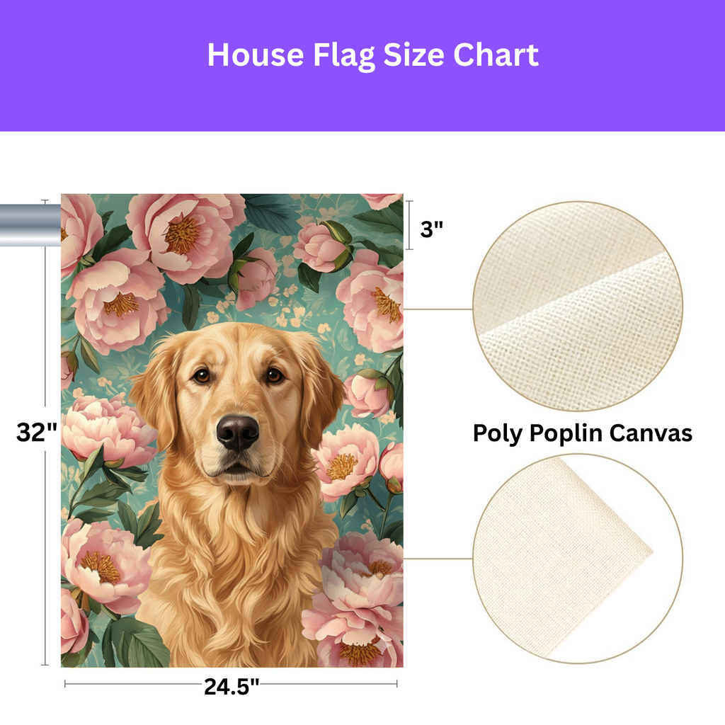 Pink Peony Golden Retriever Garden Flag - yard display - Dragonfire Gardens