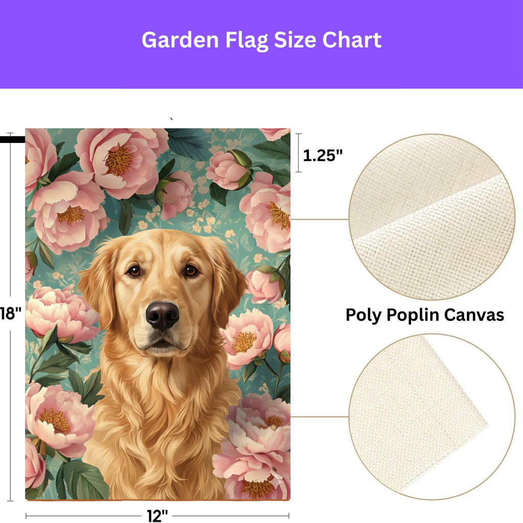 Pink Peony Golden Retriever Garden Flag - porch decor - Dragonfire Gardens