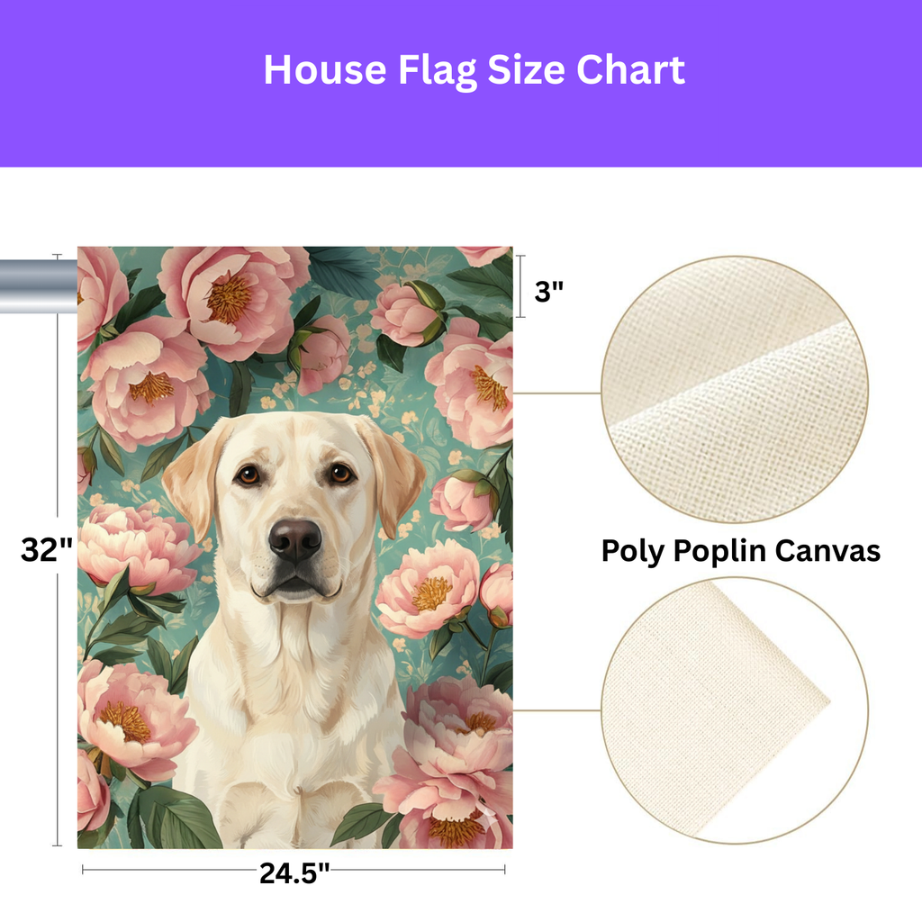 Pink Peony Yellow Labrador Retriever Garden Flag - yard display - Dragonfire Gardens