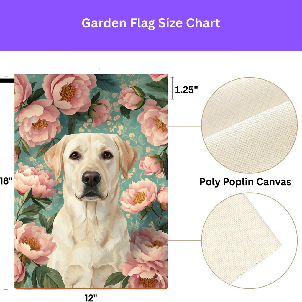 Pink Peony Yellow Labrador Retriever Garden Flag - porch decor - Dragonfire Gardens