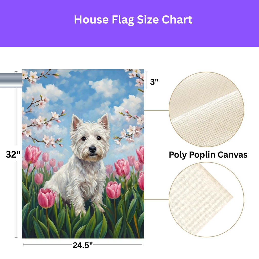 Pink Tulip Westie Garden Flag - yard display - Dragonfire Gardens