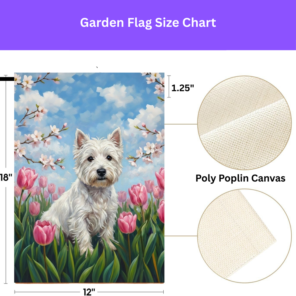 Pink Tulip Westie Garden Flag - porch decor - Dragonfire Gardens