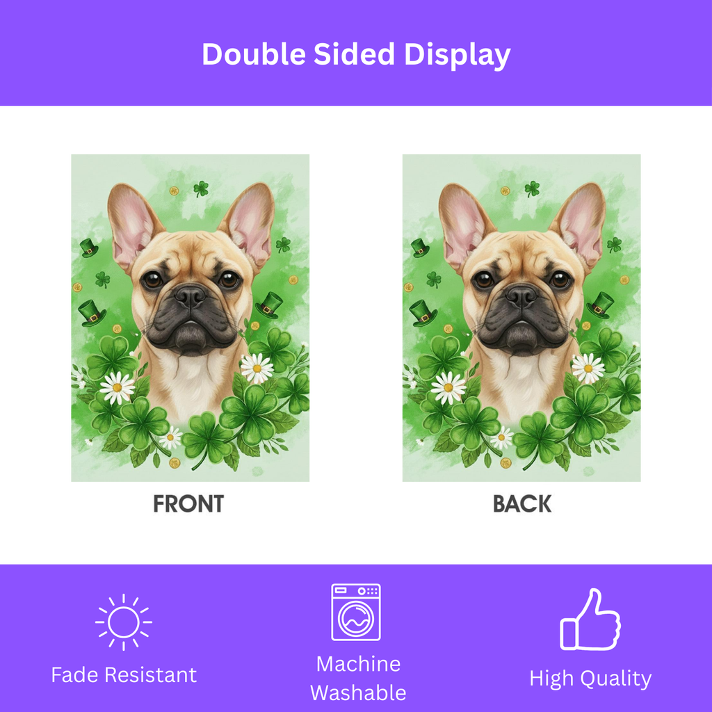 Shamrocks and French Bulldog Garden Flag - double-sided design - Dragonfire Gardens