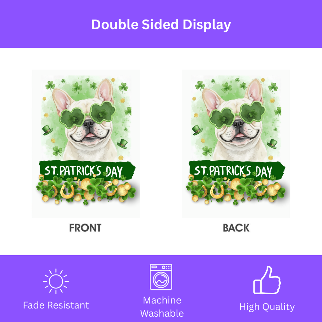 St. Patrick's Clover Glasses French Bulldog Garden Flag - double-sided design - Dragonfire Gardens