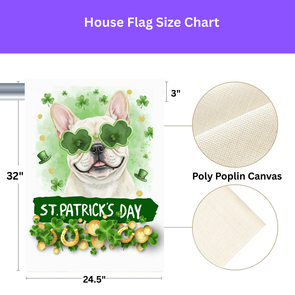 St. Patrick's Clover Glasses French Bulldog Garden Flag - porch decor - Dragonfire Gardens
