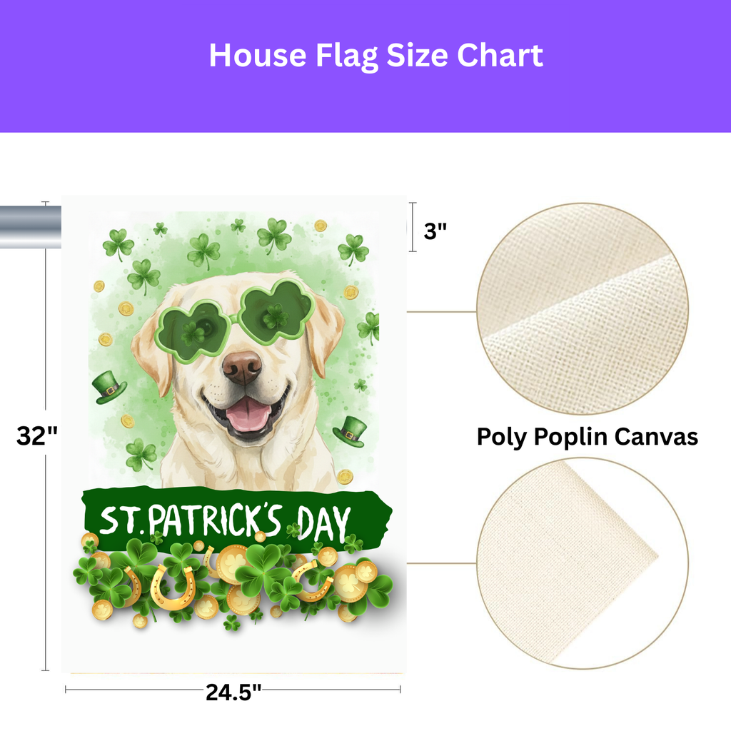 St. Patrick’s Clover Glasses Yellow Labrador Retriever Garden Flag - yard display - Dragonfire Gardens