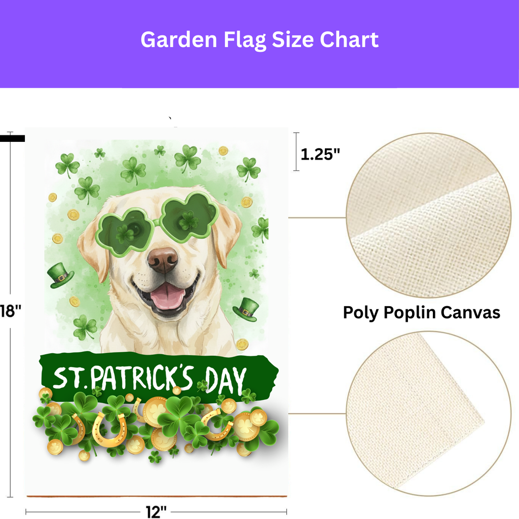St. Patrick’s Clover Glasses Yellow Labrador Retriever Garden Flag - porch decor - Dragonfire Gardens