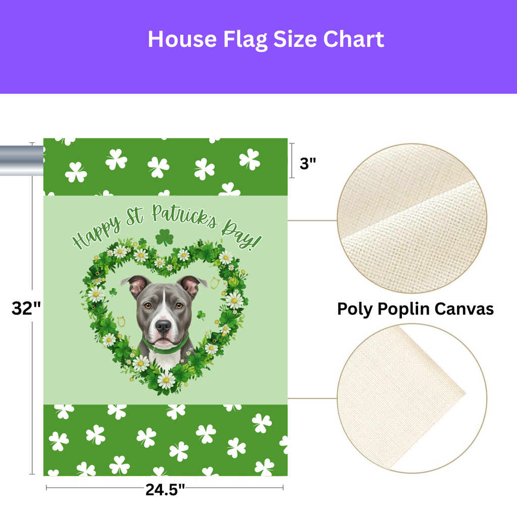 St. Patrick's Day Shamrock Gray Pitbull Terrier Garden Flag - yard display - Dragonfire Gardens