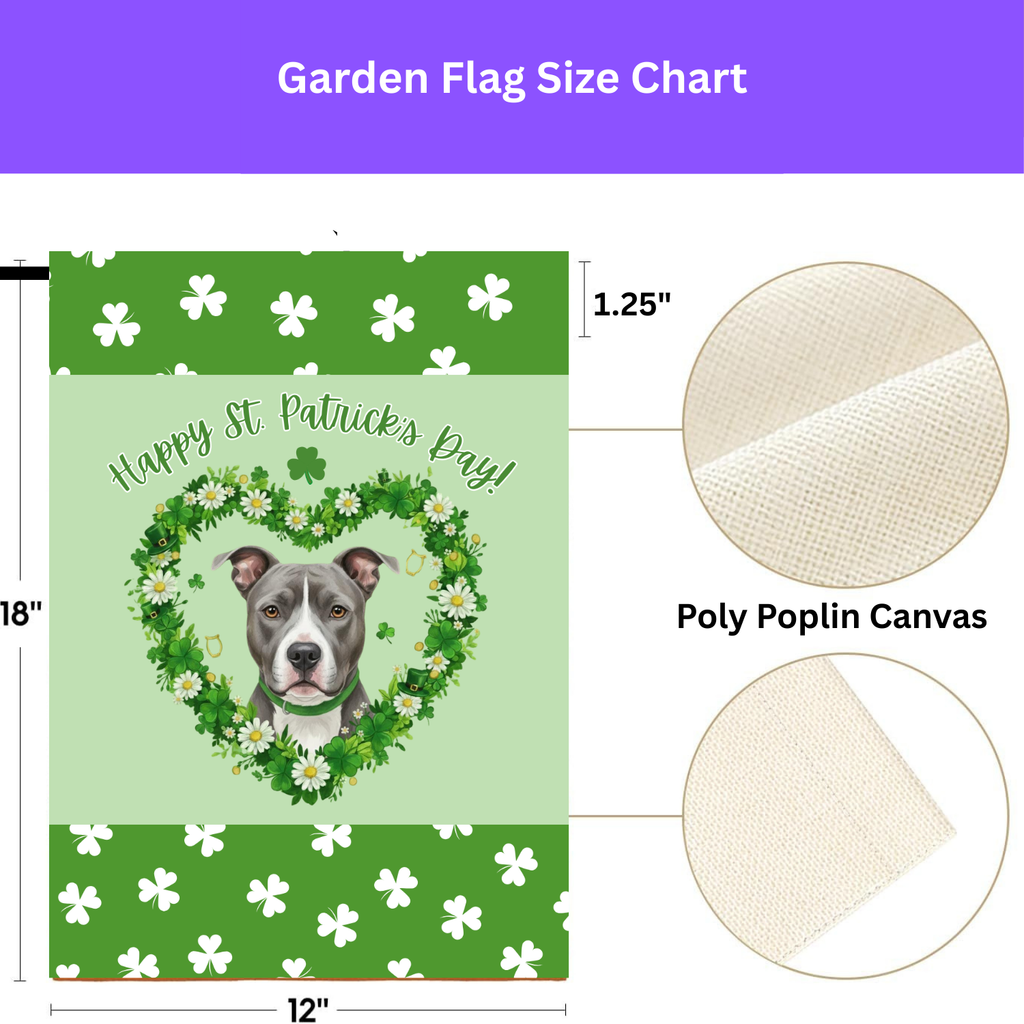St. Patrick's Day Shamrock Gray Pitbull Terrier Garden Flag - porch decor - Dragonfire Gardens