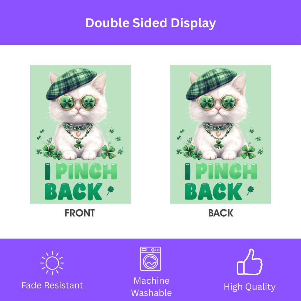 White Shamrock Kitten Garden Flag - double-sided design - Dragonfire Gardens