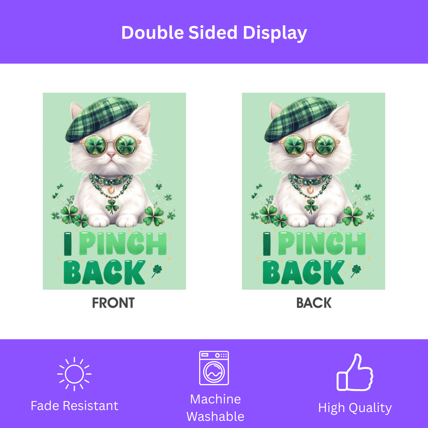 White Shamrock Kitten Garden Flag