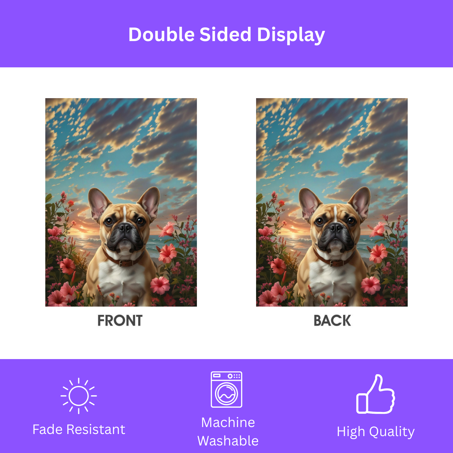 Tropical Sunset French Bulldog Garden Flag - yard display - Dragonfire Gardens