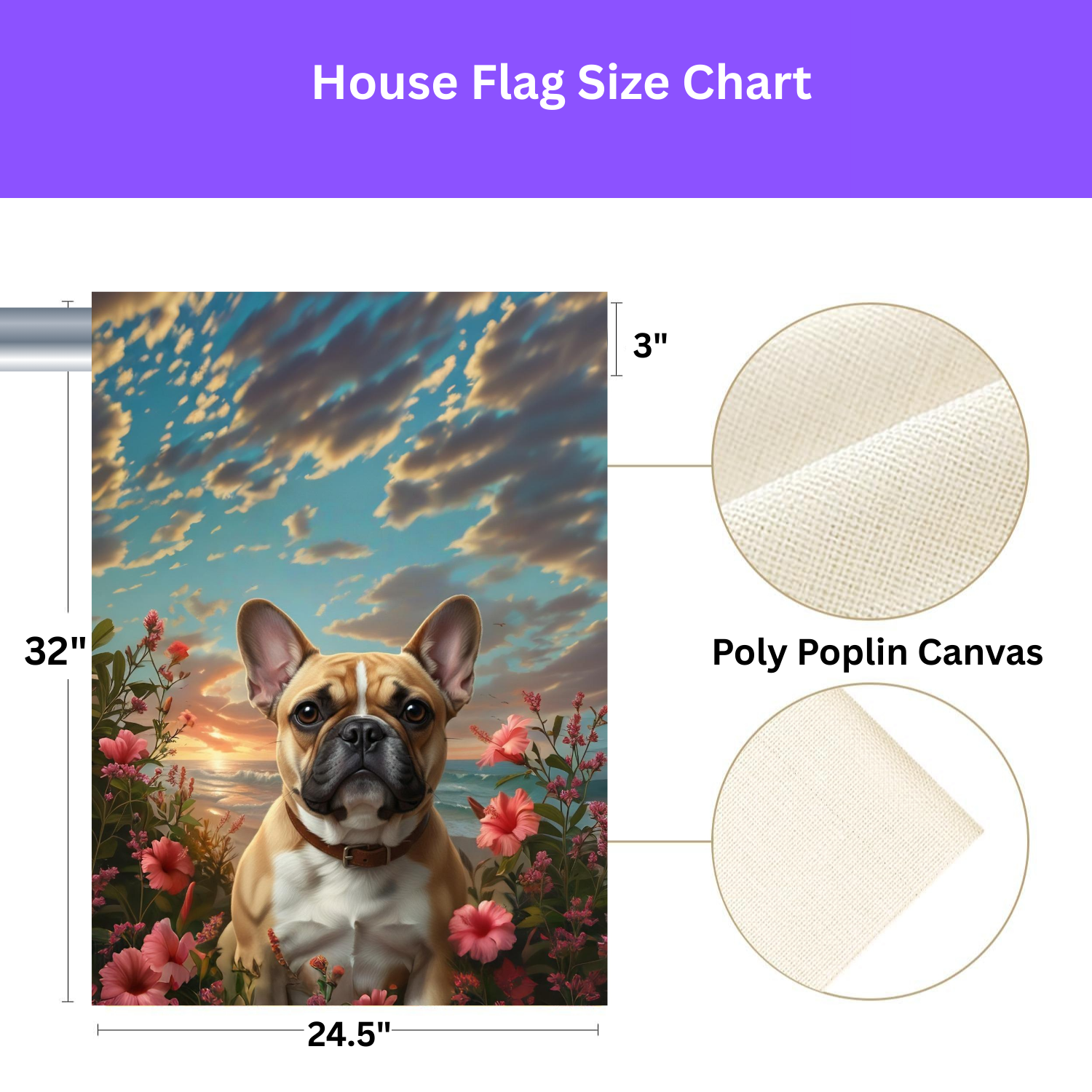 Tropical Sunset French Bulldog Garden Flag - double-sided design - Dragonfire Gardens