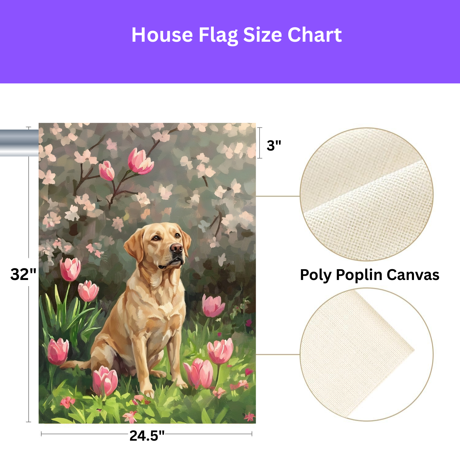 Pink Tulips And Yellow Labrador Retriever Garden Flag - yard display - Dragonfire Gardens