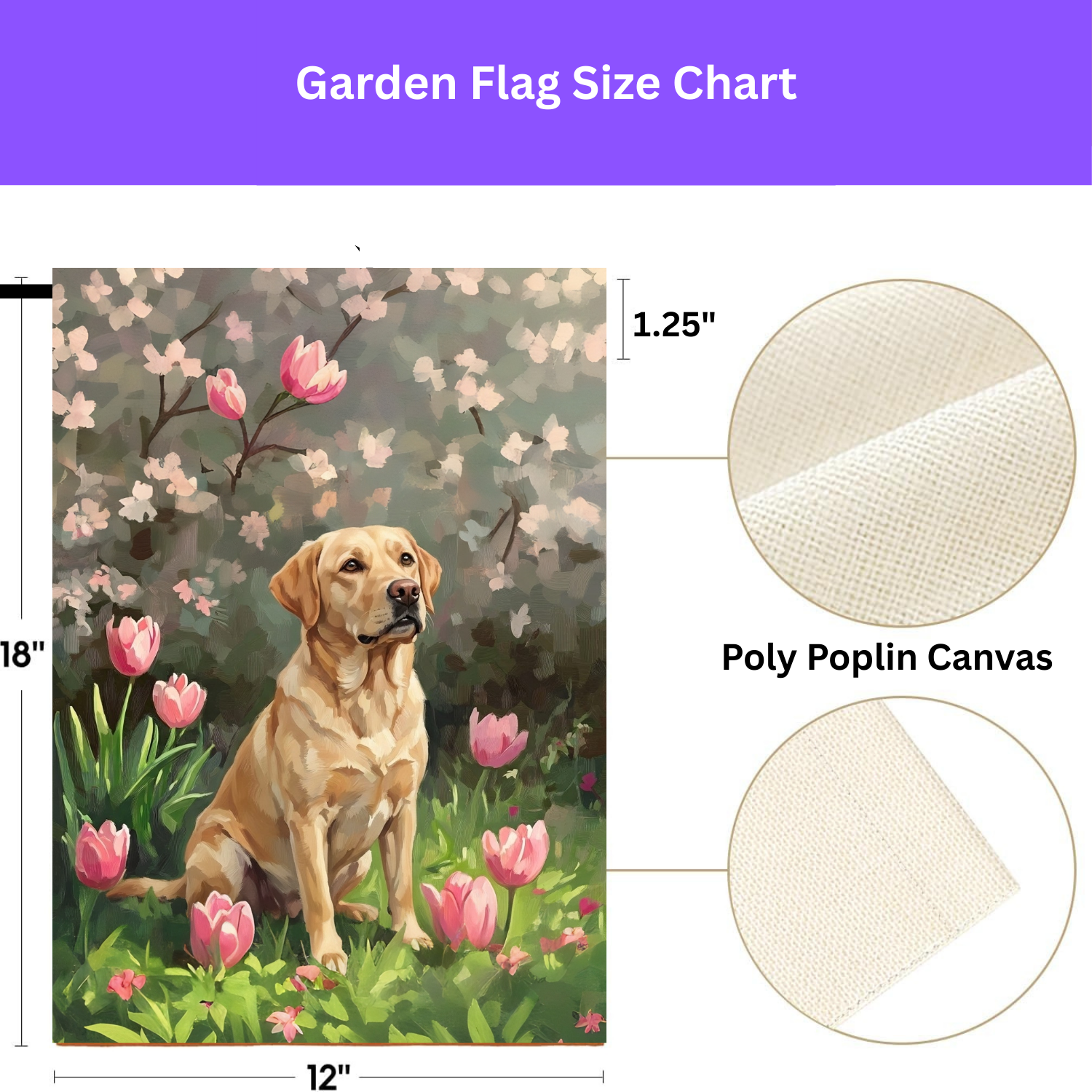 Pink Tulips And Yellow Labrador Retriever Garden Flag - porch decor - Dragonfire Gardens