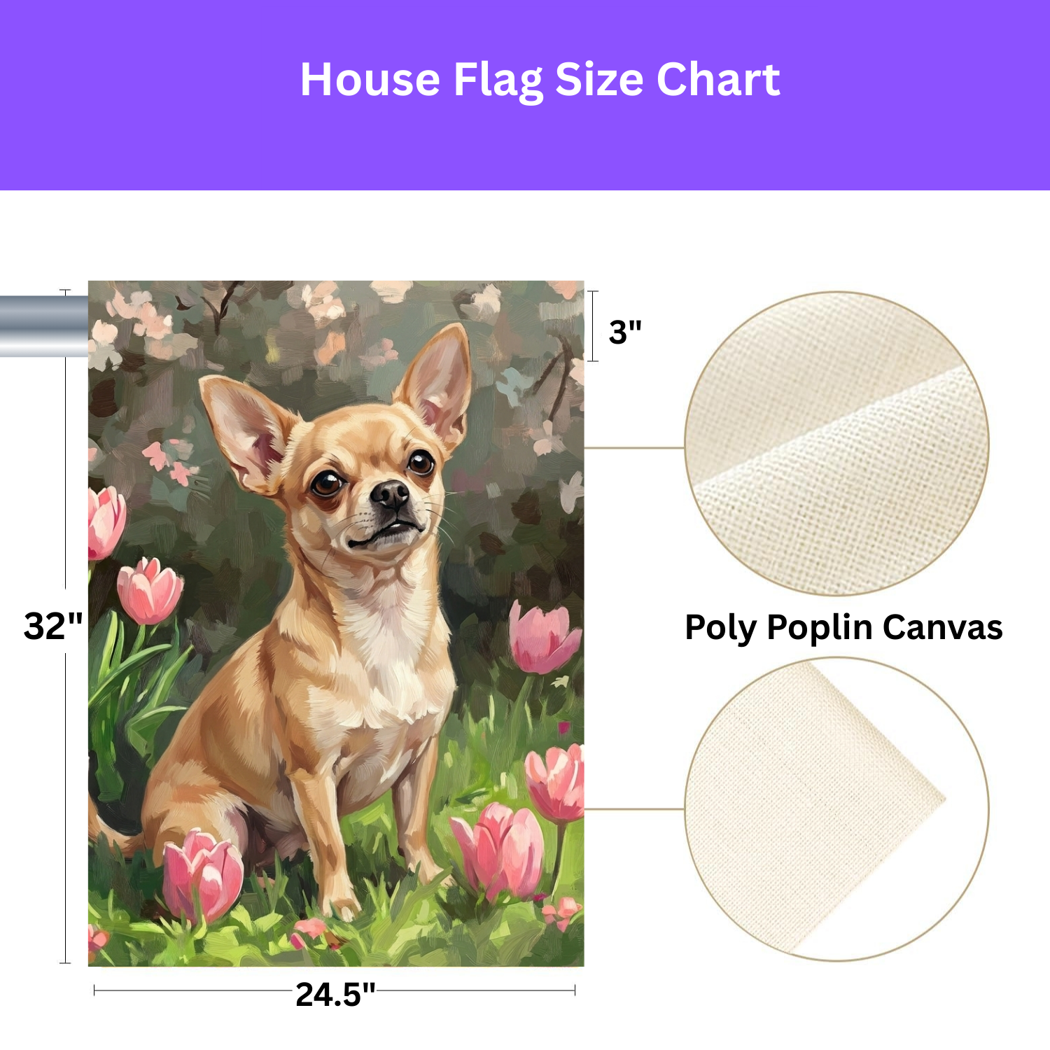 Pink Tulips and Chihuahua Spring Garden Flag - yard display - Dragonfire Gardens