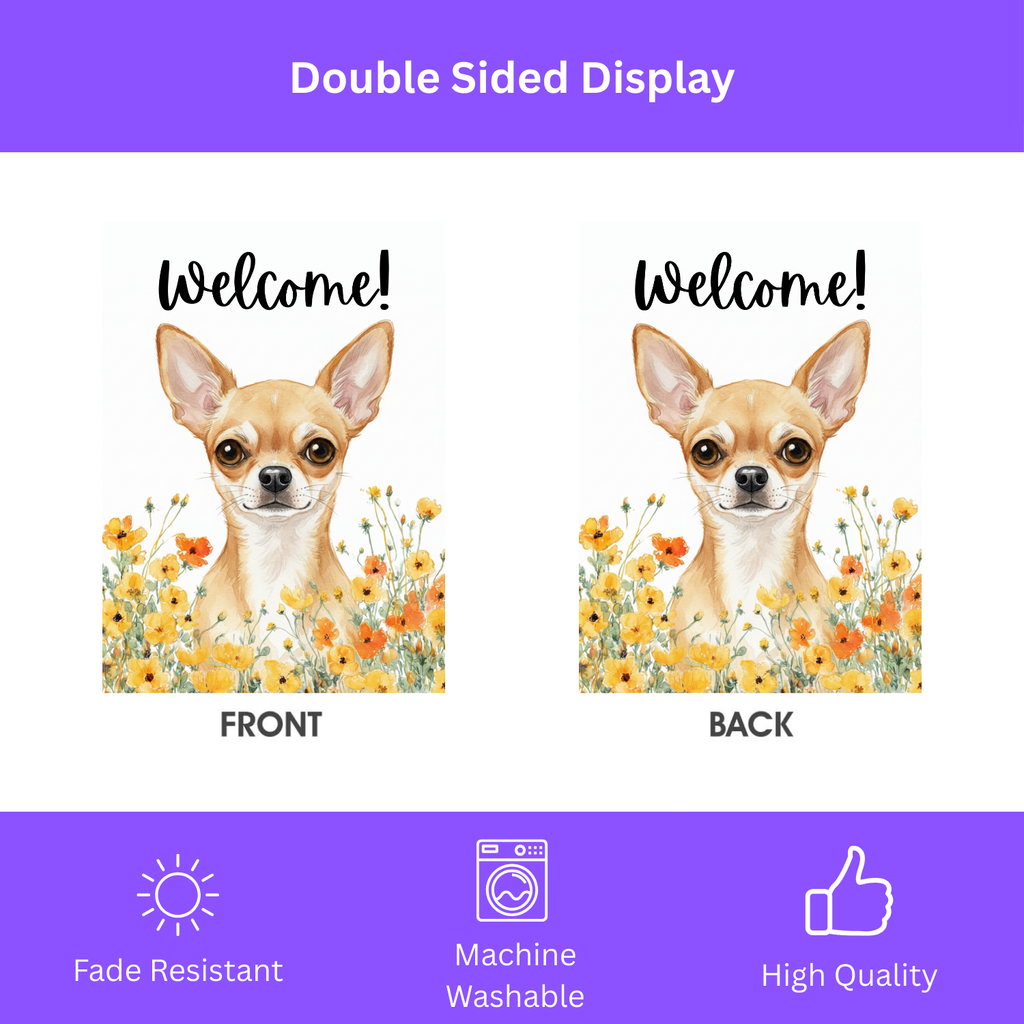 Yellow Poppies Chihuahua Welcome Flag Garden Flag - double-sided design - Dragonfire Gardens