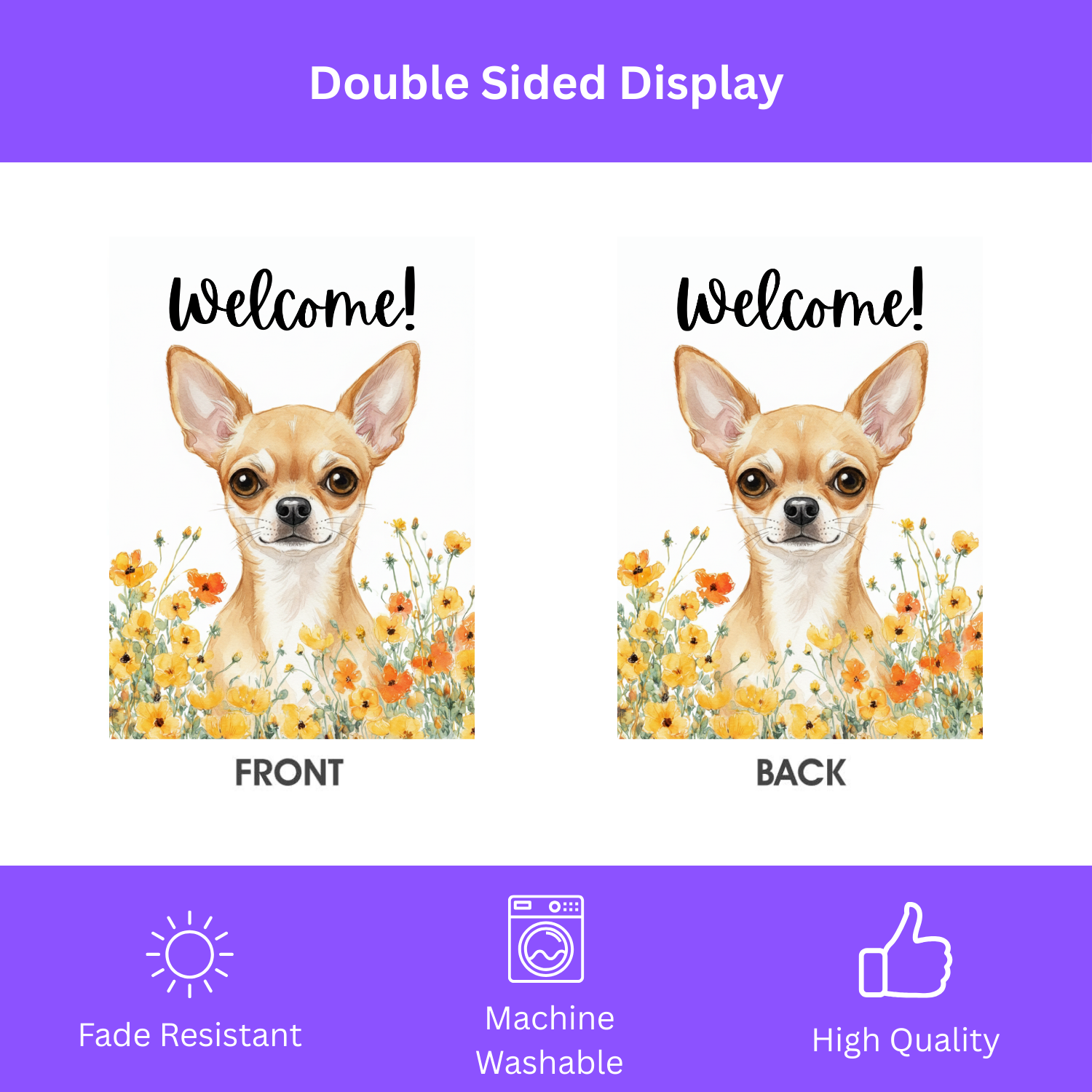 Yellow Poppies Chihuahua Welcome Flag Garden Flag - double-sided design - Dragonfire Gardens
