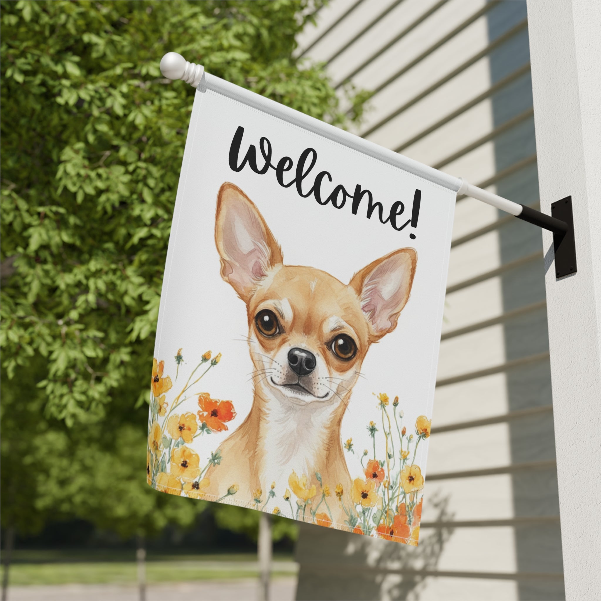 Yellow Poppies Chihuahua Welcome Flag Garden Flag - close-up detail - Dragonfire Gardens