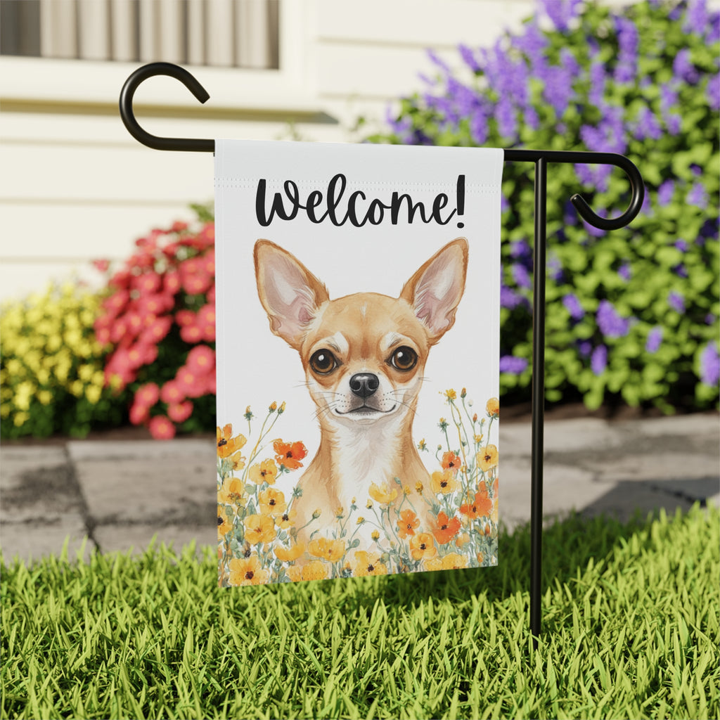 Yellow Poppies Chihuahua Welcome Flag Garden Flag - outdoor display - Dragonfire Gardens