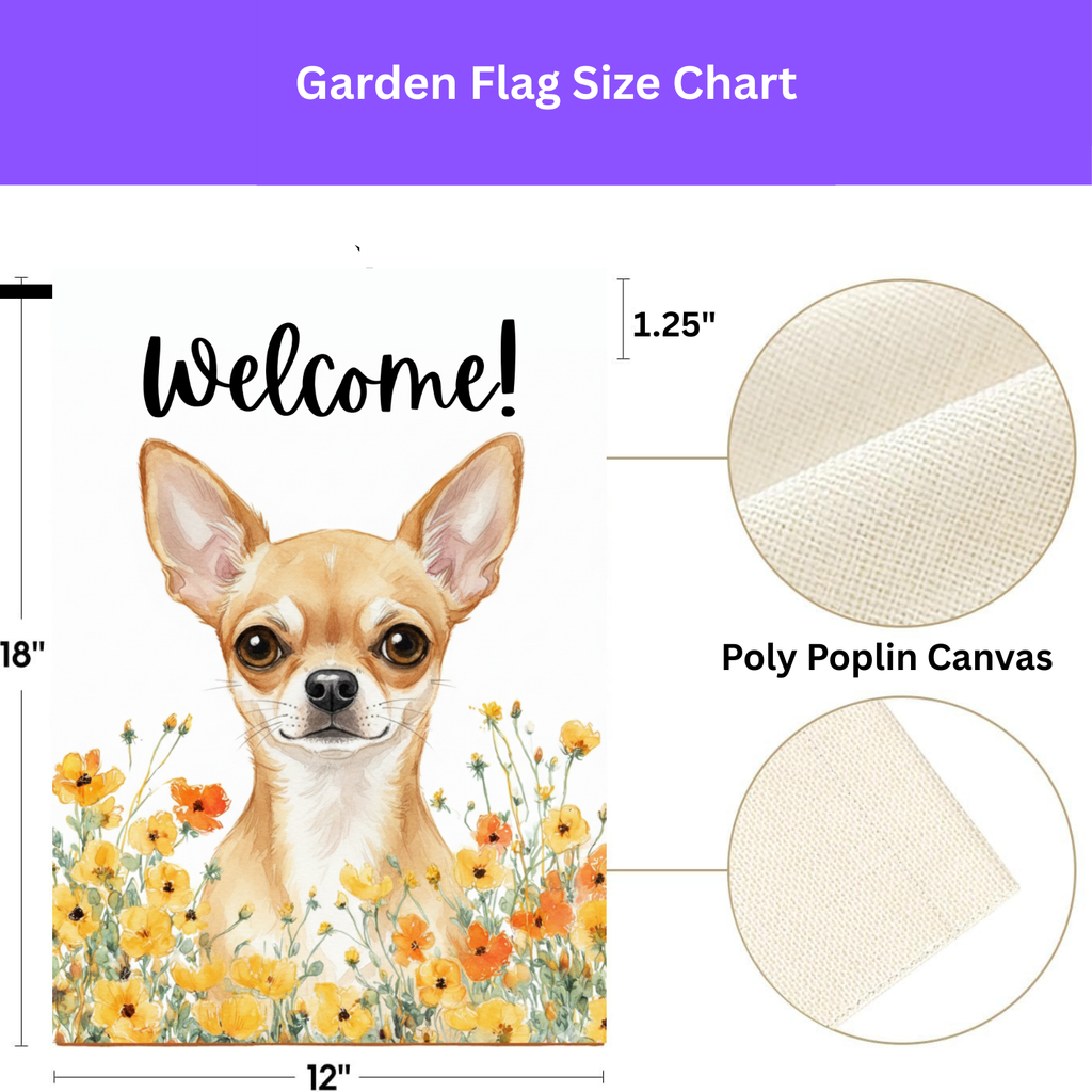 Yellow Poppies Chihuahua Welcome Flag Garden Flag - porch decor - Dragonfire Gardens