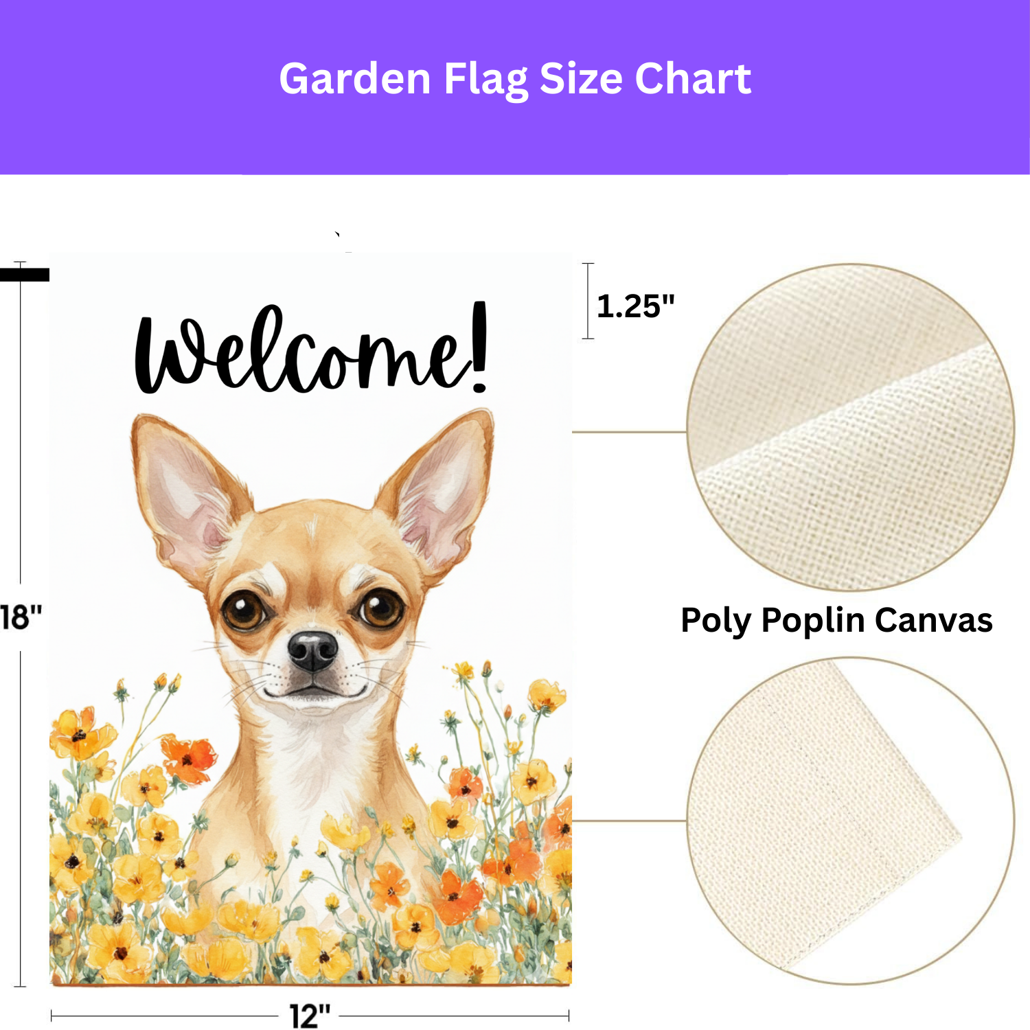 Yellow Poppies Chihuahua Welcome Flag Garden Flag - porch decor - Dragonfire Gardens