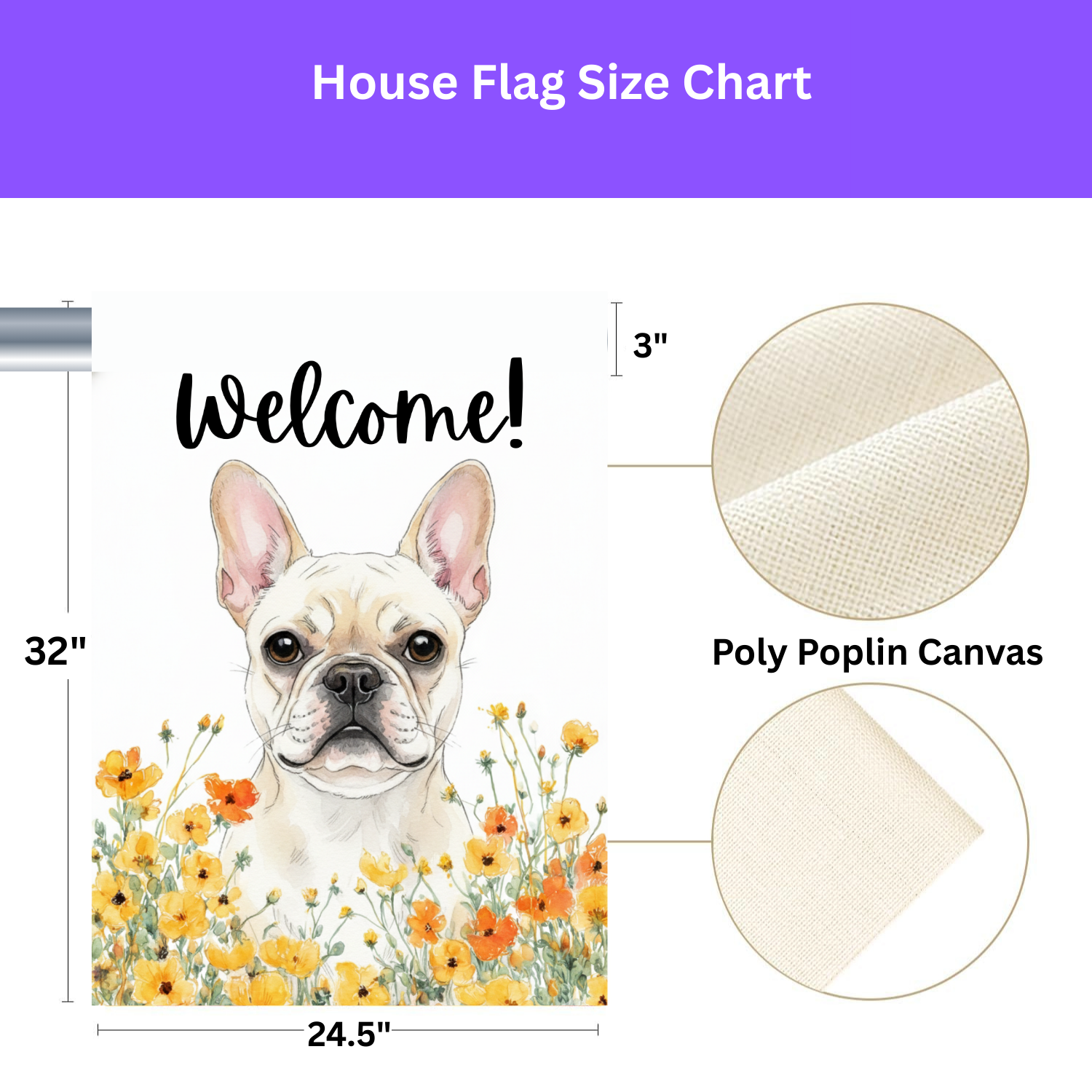 Yellow Poppies White French Bulldog Welcome Flag Garden Flag - yard display - Dragonfire Gardens