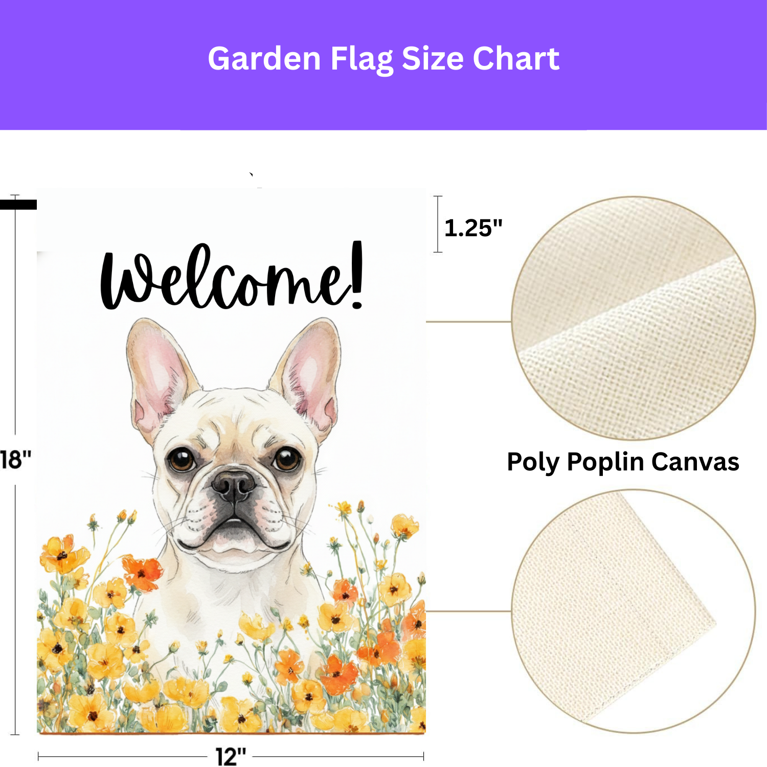 Yellow Poppies White French Bulldog Welcome Flag Garden Flag - porch decor - Dragonfire Gardens