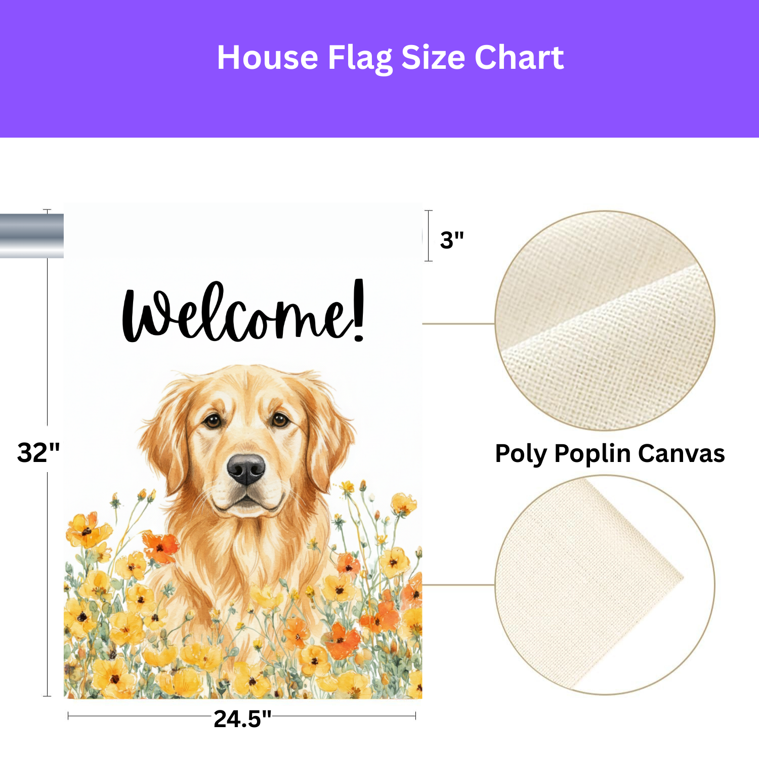 Yellow Poppies Golden Retriever Welcome Flag Garden Flag - yard display - Dragonfire Gardens