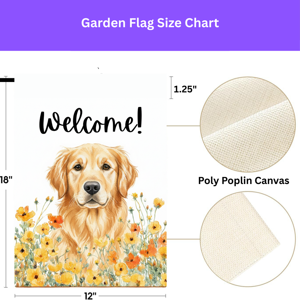 Yellow Poppies Golden Retriever Welcome Flag Garden Flag - porch decor - Dragonfire Gardens