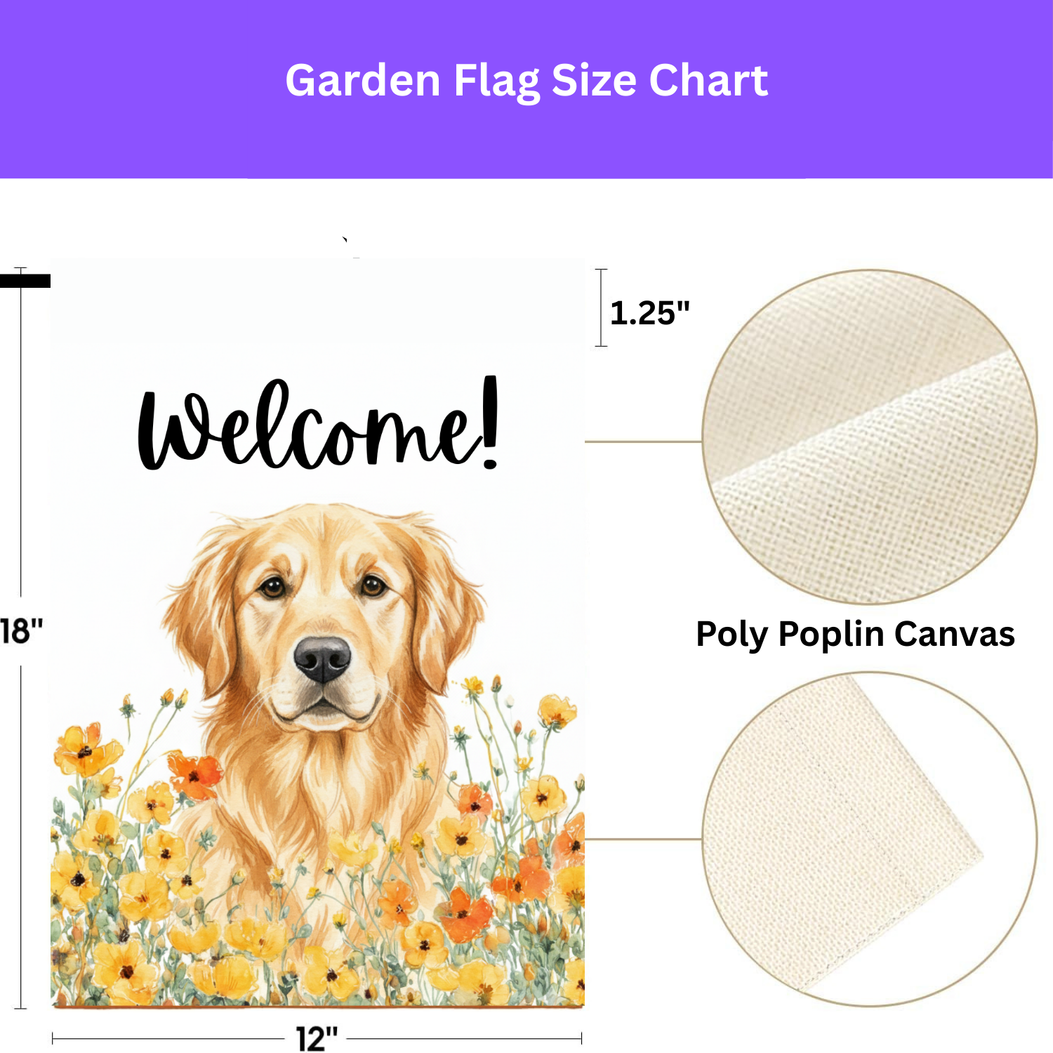 Yellow Poppies Golden Retriever Welcome Flag Garden Flag - porch decor - Dragonfire Gardens