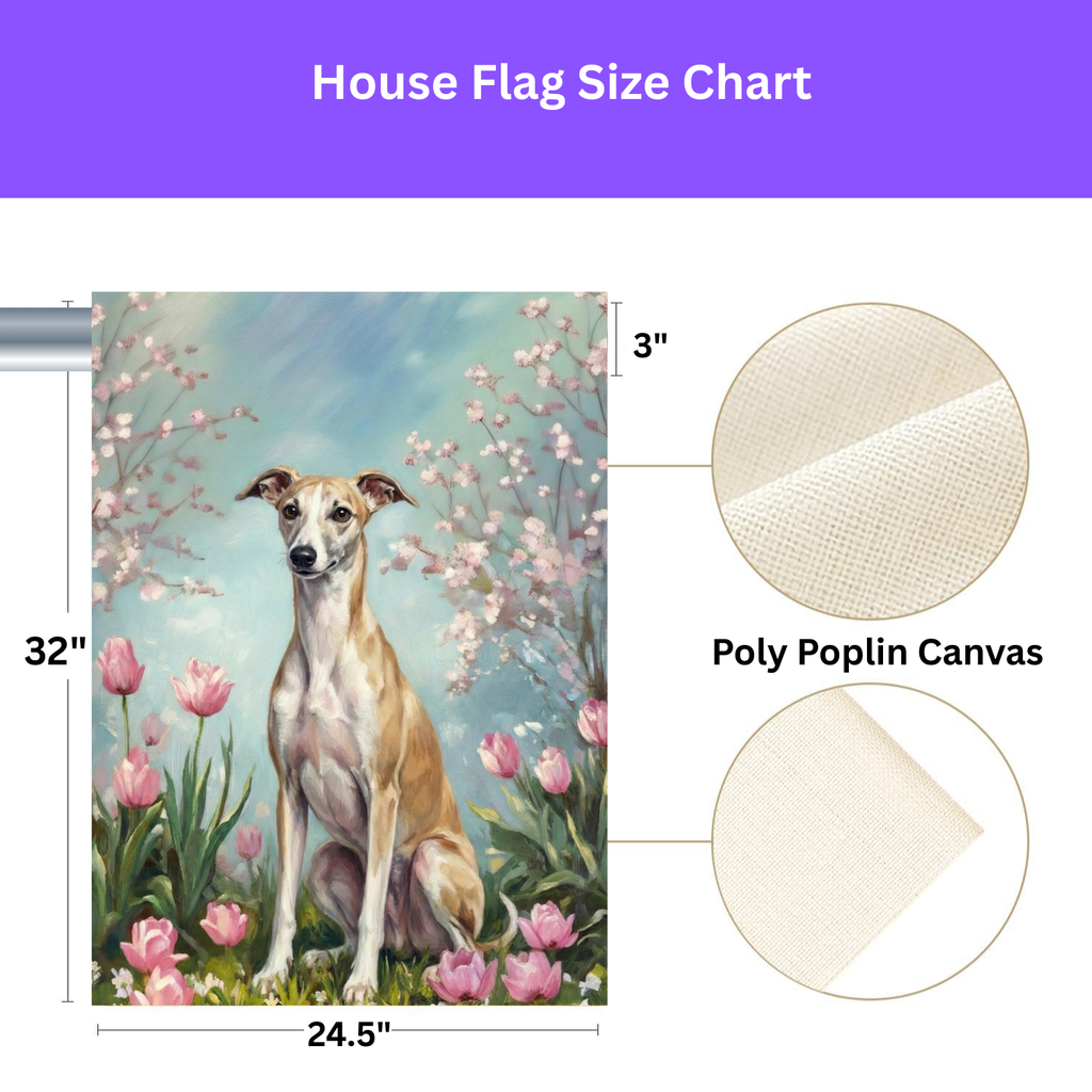 Whippet in Tulips Spring Garden Flag - yard display - Dragonfire Gardens